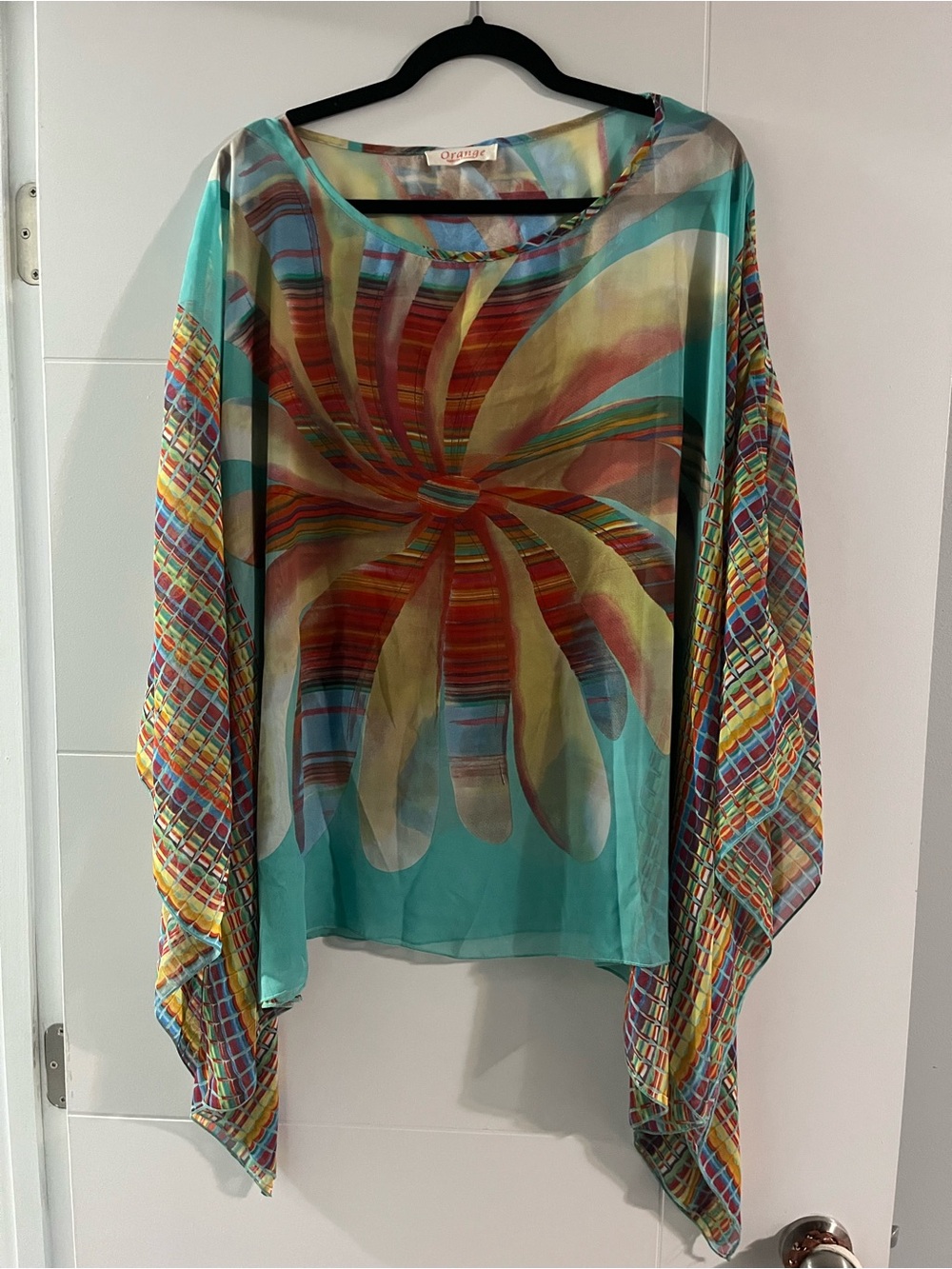 Colourful Sheer Floral-Print Poncho Top